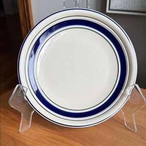 Vintage Tienshan Country Crock Stoneware ONE Salad Plate Blue Green Stripe 7.75”